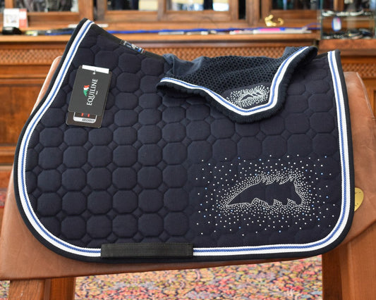 SET SOTTOSELLA DA SALTO + CUFFIA EQUILINE BLU CON STRASS