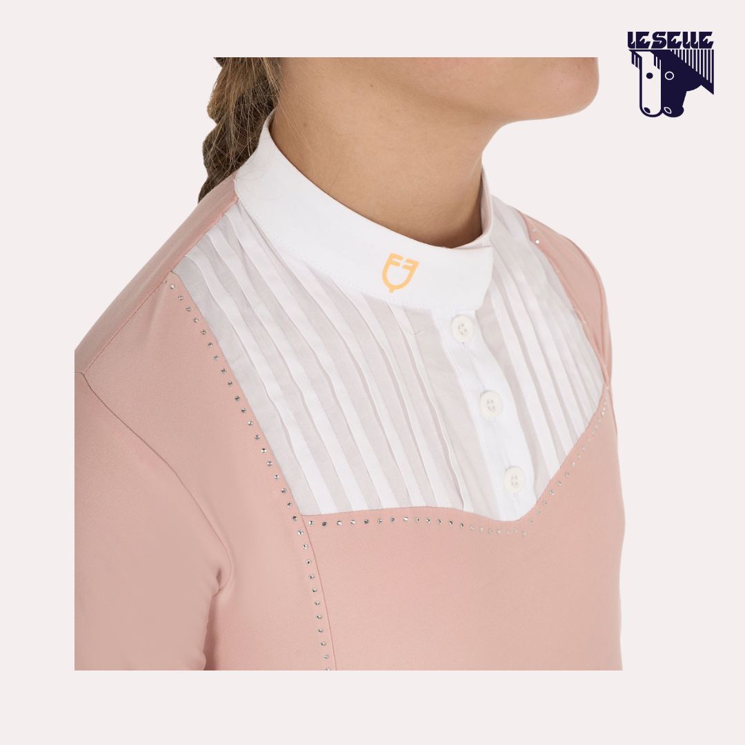 POLO BAMBINA SLIM FIT CONCORSO CON STRASS EQUESTRO - ROSA