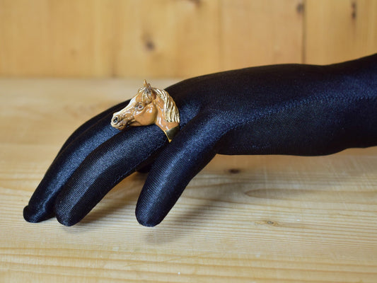 ANELLO BRONZO CAVALLO ARABO DIPINTO