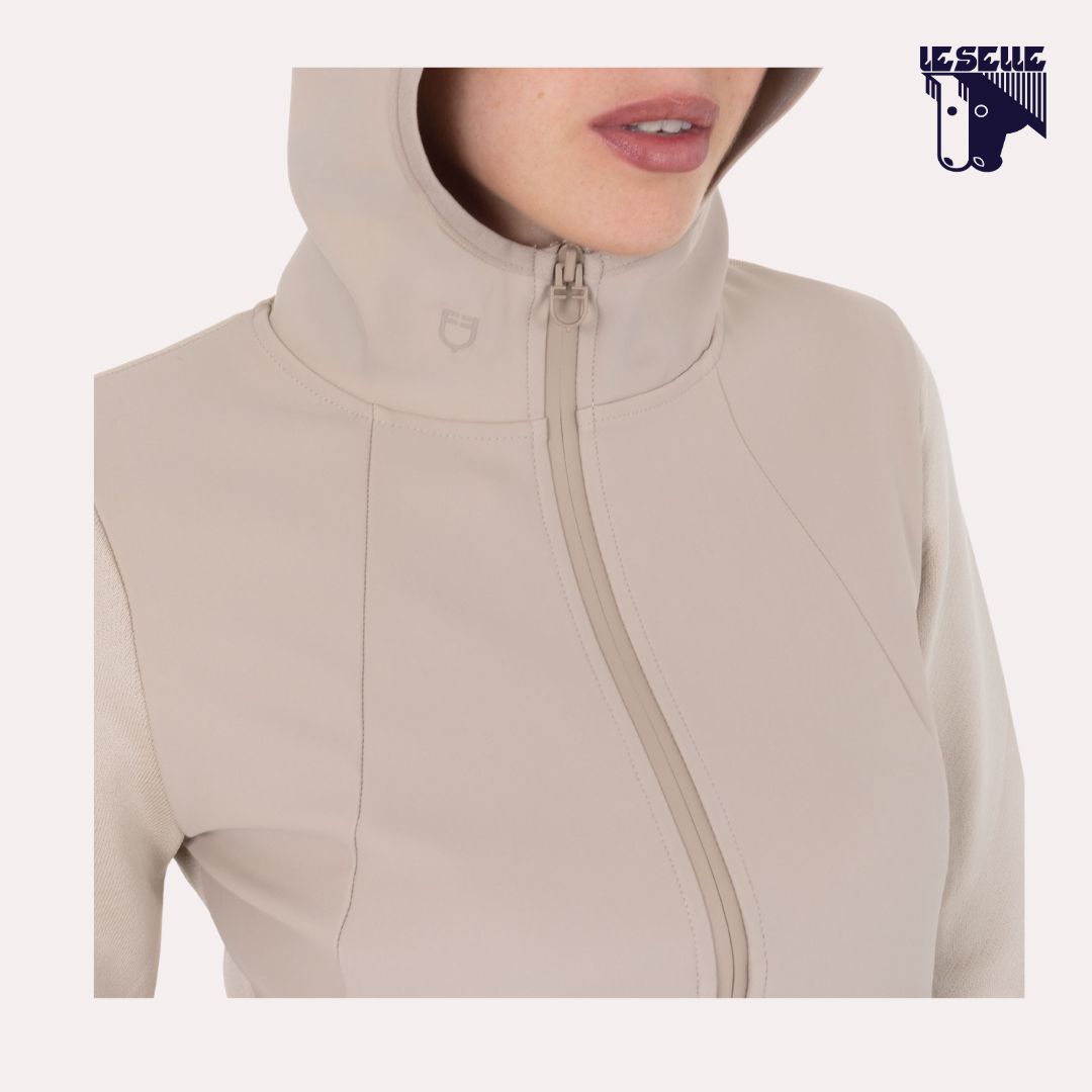 FELPA TECNICA CON CAPPUCCIO EQUESTRO - BEIGE