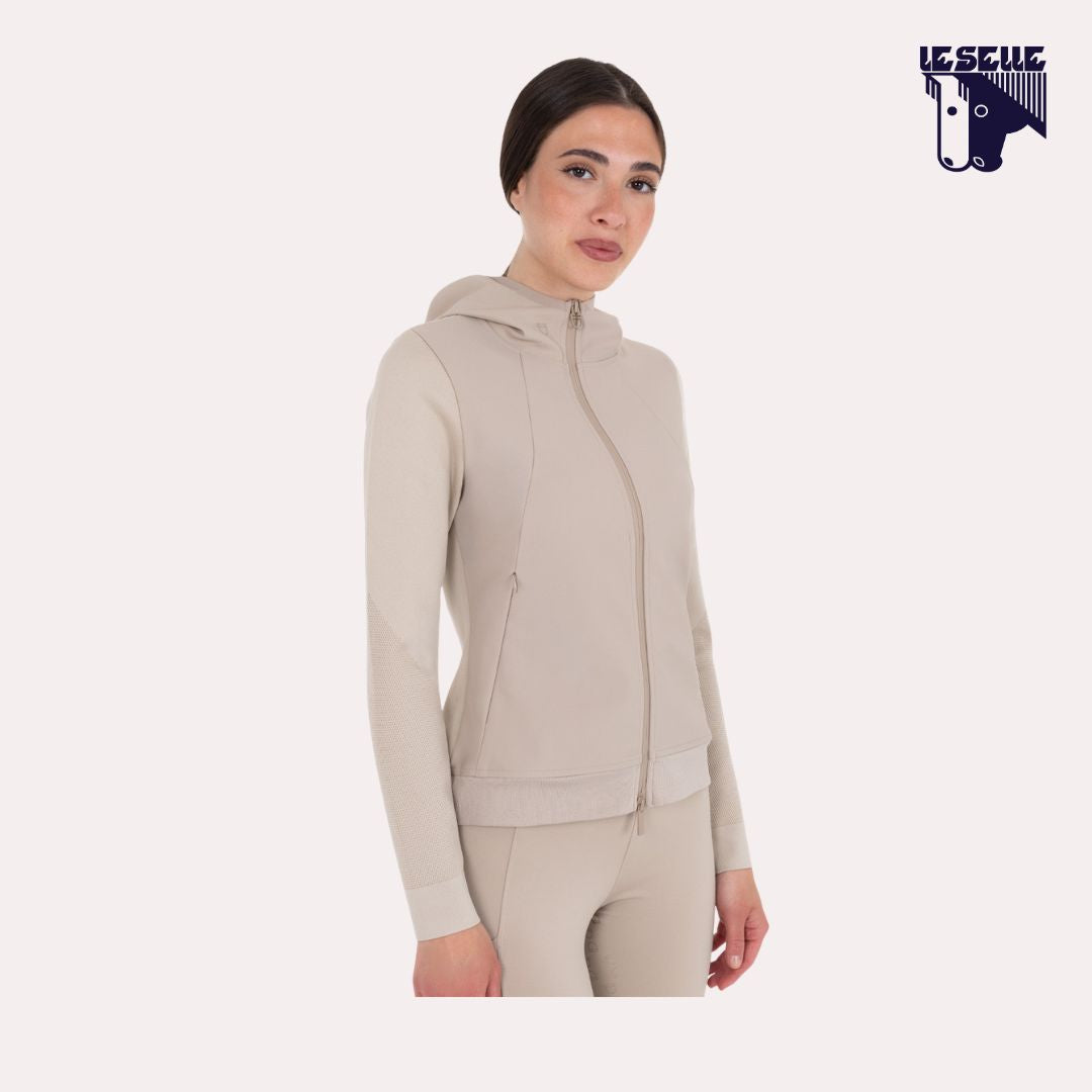 FELPA TECNICA CON CAPPUCCIO EQUESTRO - BEIGE