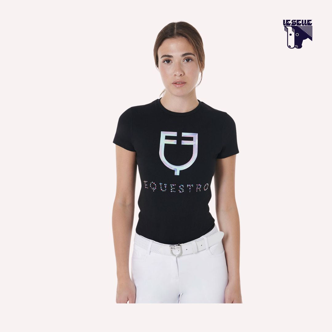 T-SHIRT MULTICOLOR LOGO EQUESTRO - NERO