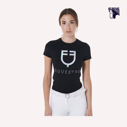 T-SHIRT MULTICOLOR LOGO EQUESTRO - NERO