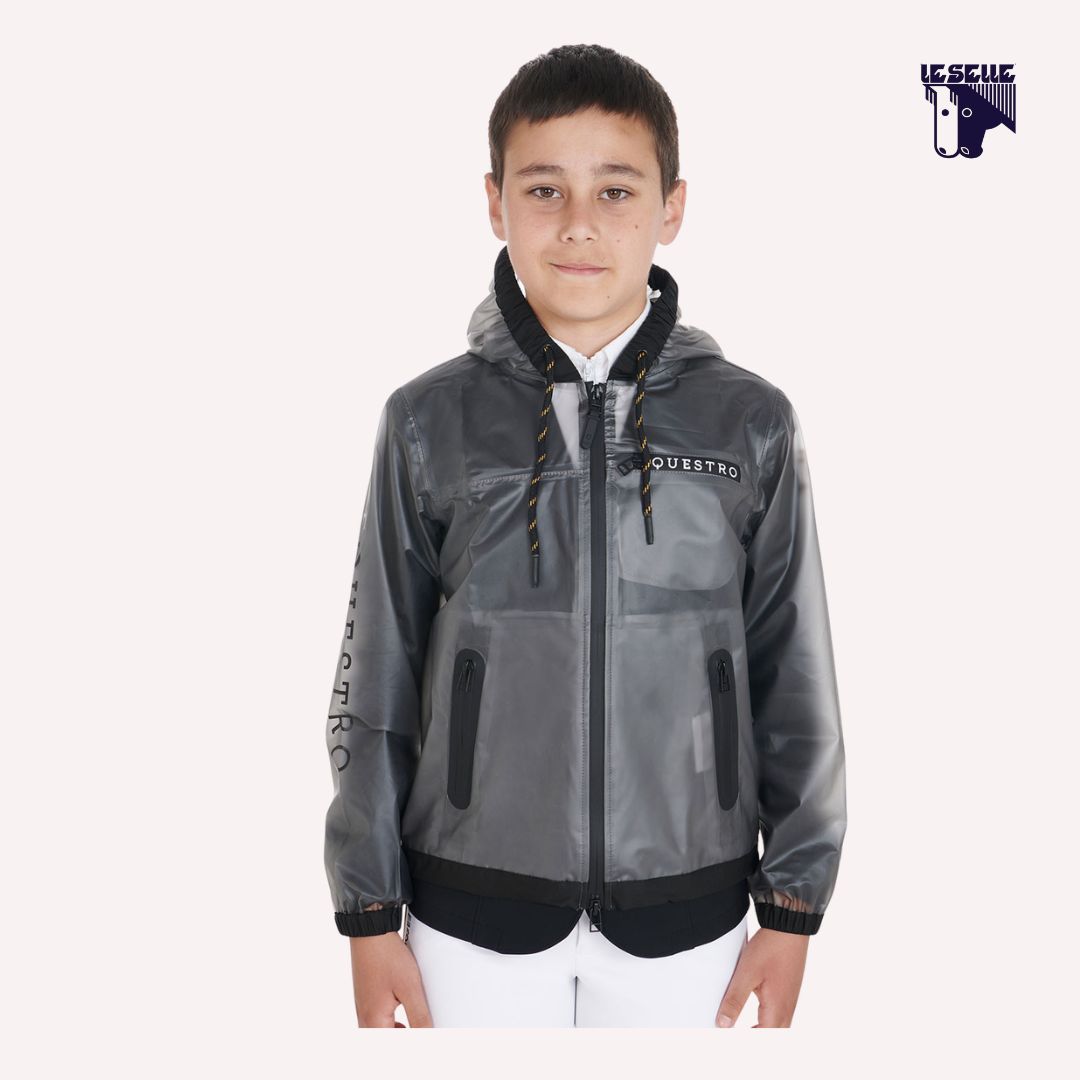 IMPERMEABILE BAMBINI UNISEX CON CAPPUCCIO E ZIP ANTIVENTO EQUESTRO - GRIGIO