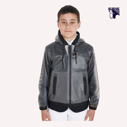 IMPERMEABILE BAMBINI UNISEX CON CAPPUCCIO E ZIP ANTIVENTO EQUESTRO - GRIGIO