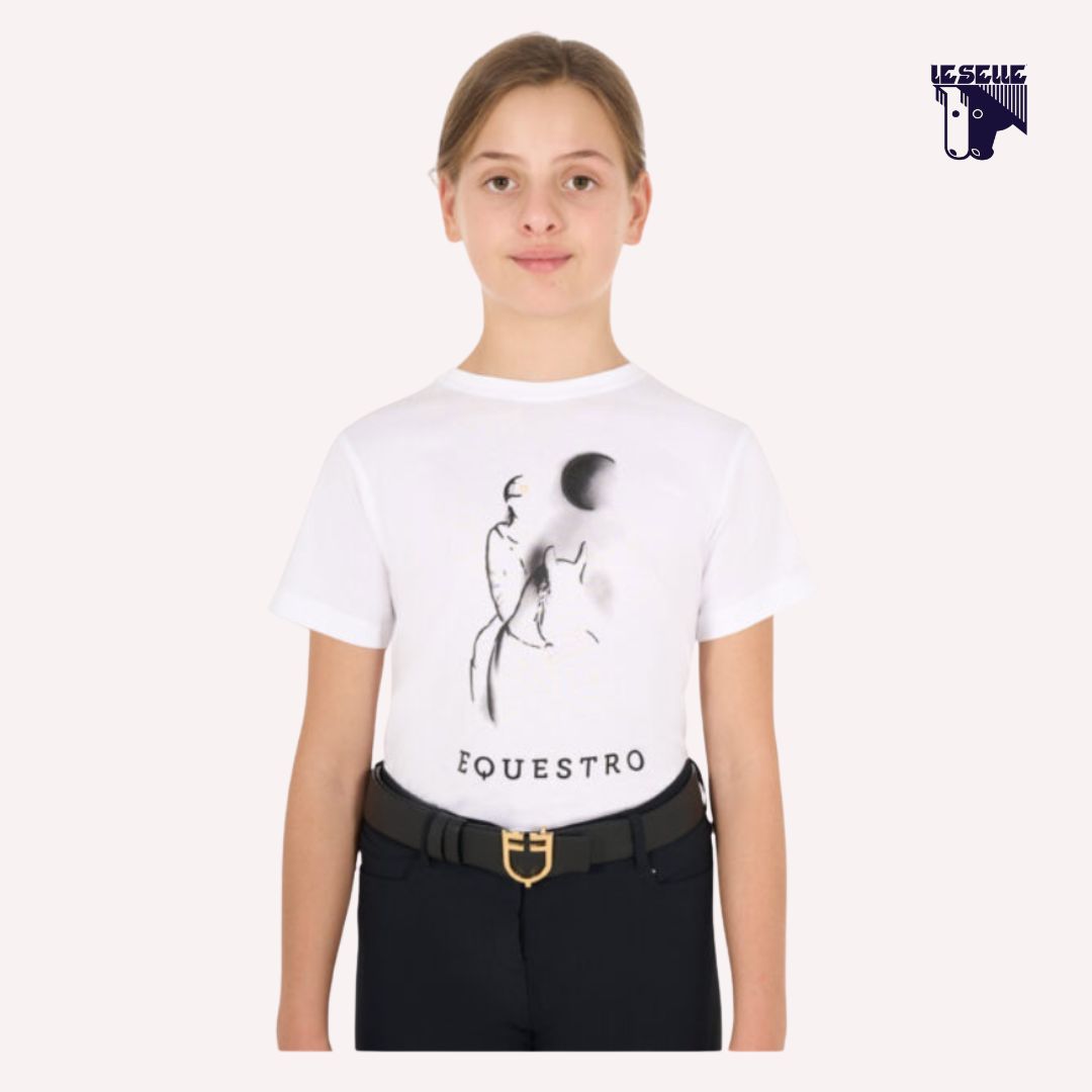 T-SHIRT BAMBINA SLIM FIT MOON RIDING EQUESTRO - BIANCO
