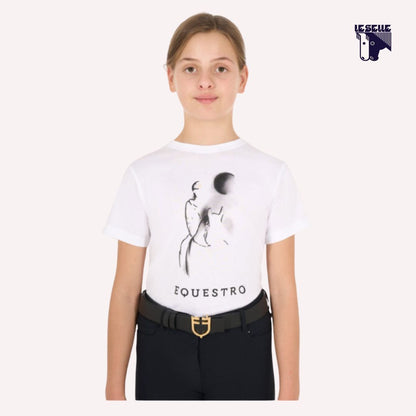 T-SHIRT BAMBINA SLIM FIT MOON RIDING EQUESTRO - BIANCO