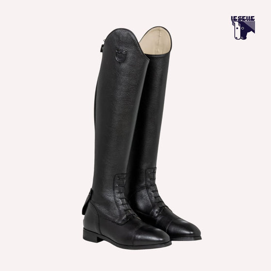 STIVALI UNISEX IN PELLE DI VITELLO CON LACCETTI FRONTALI EQUESTRO - NERO
