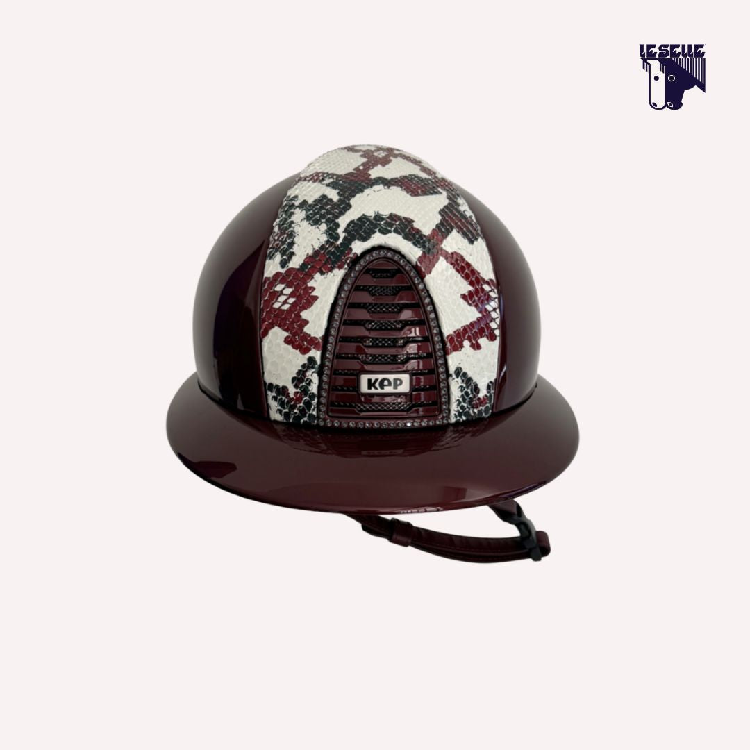 CASCO EQUITAZIONE CROMO 2.0 METAL VISIERA POLO INSERTO PITONE KEP ITALIA - BORDEAUX/BIANCO/VERDE