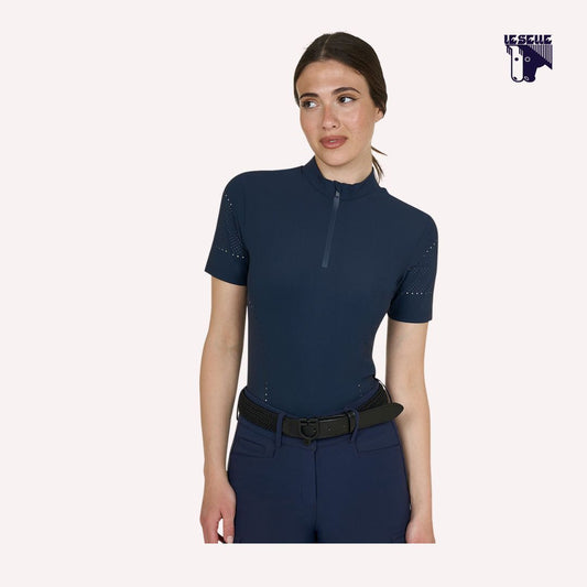 POLO TRAINING SLIM FIT MEZZA MANICA EQUESTRO - BLU