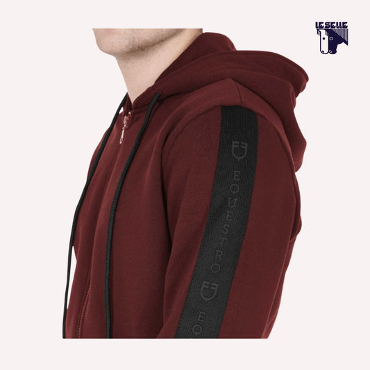 FELPA CON CAPPUCCIO E ZIP FRONTALE EQUESTRO - BORDEAUX