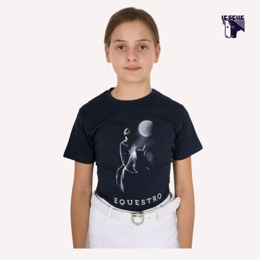 T-SHIRT BAMBINA SLIM FIT MOON RIDING EQUESTRO - BLU