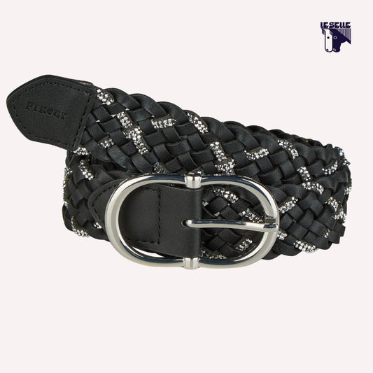 CINTURA PIKEUR INTRECCIATA CON GLITTER - NERO/SILVER