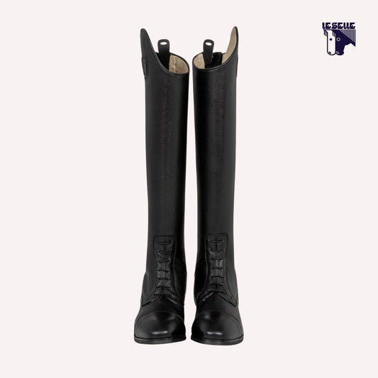 STIVALI UNISEX IN PELLE DI VITELLO CON LACCETTI FRONTALI EQUESTRO - NERO