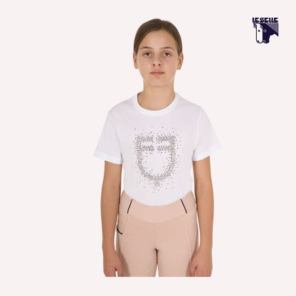 T-SHIRT BAMBINA SLIM FIT LOGO PINK DIAMOND EQUESTRO - BIANCO
