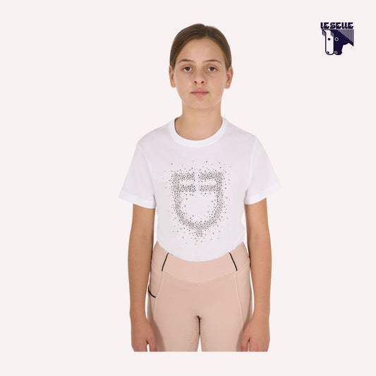 T-SHIRT BAMBINA SLIM FIT LOGO PINK DIAMOND EQUESTRO - BIANCO