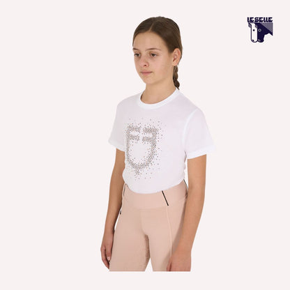T-SHIRT BAMBINA SLIM FIT LOGO PINK DIAMOND EQUESTRO - BIANCO